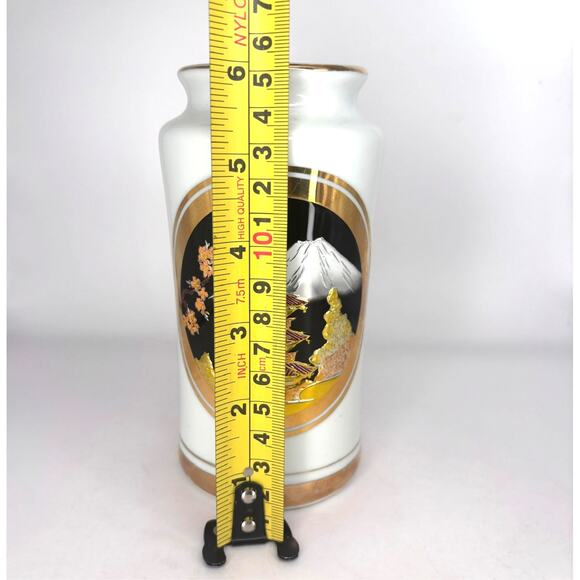 Vintage Vase Chokin Art Made in Japan Temple & Mt. Fuji Gold Silver Copper White - Picture 8 of 11